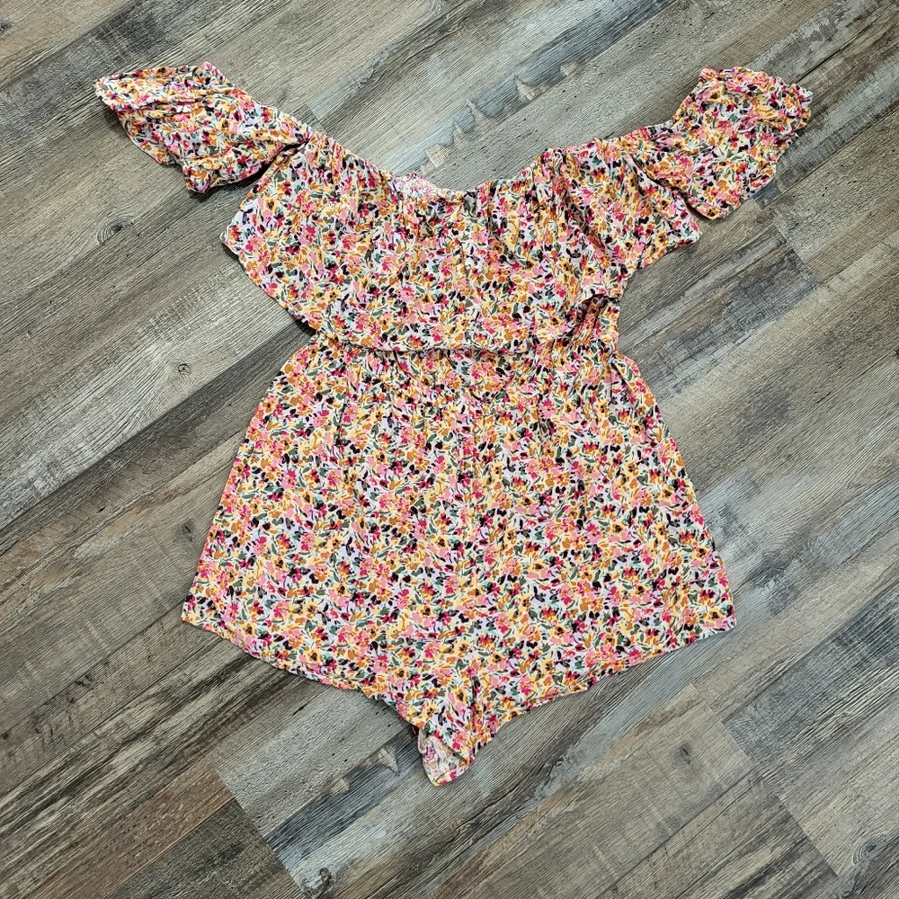 Roxy Another Day Off Shoulder Romper Boho Beach Cover Up Summer - Picture 4 of 12